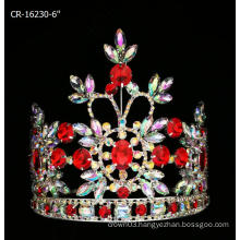 6 Inch Ruby Rhinestone AB Colored Diamond Round Crown Tiara For Queen